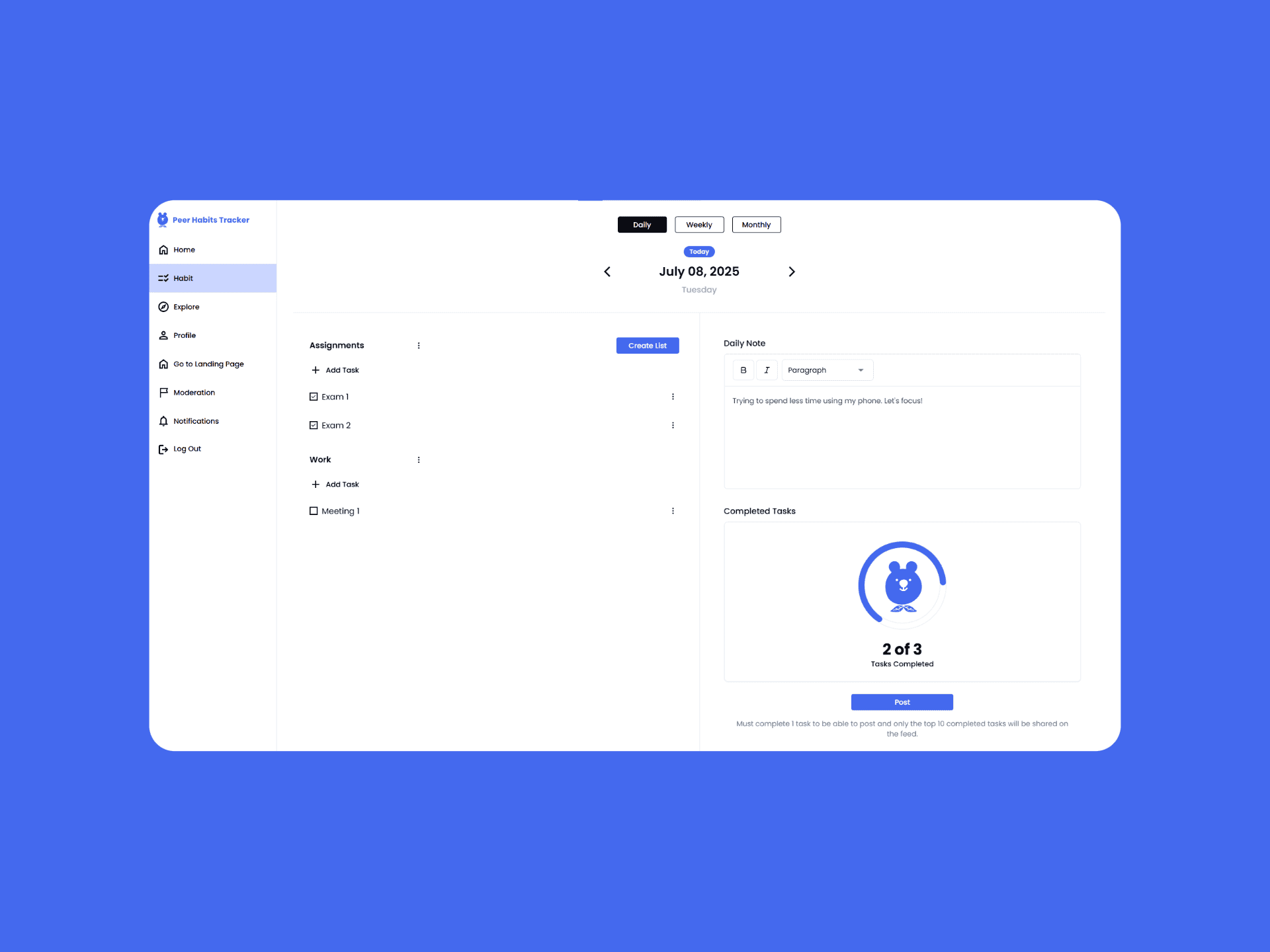 Quokka Buddy habit-tracking app screenshot